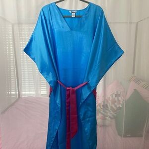 Beautiful baby blue and pink belted kaftan